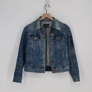 J. Crew Indigo Classic Denim Trucker Jacket Dark Wash Jean Blue Women's XS